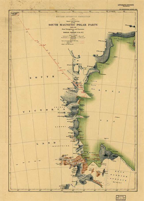 Discovery Map Series: Antarctic Exploration - Route and Surveys of the South Magnetic Polar Party, 1908-09 image