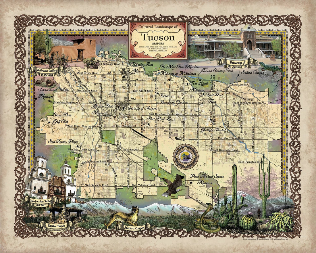 Travel Map Feature: 222 Custom map of Tucson, Arizona image