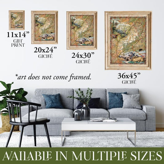 Tour du Mont Blanc Vintage Map Art Print – Hand Painted Unframed Hiking Trail Home Decor, Historic Alps France Italy Switzerland Poster, Great Travel Gift for Outdoor Adventure