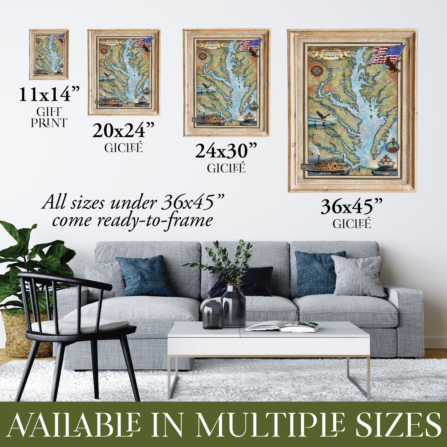 Chesapeake Bay Historic Map Reproduction Artwork Wall Art Print Vintage
