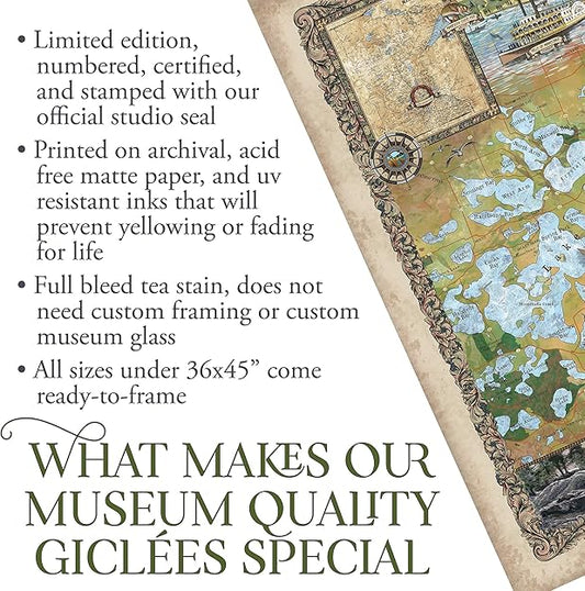 Lake Minnetonka Minnesota Map Art - Unframed Lake House Decor - Great Lakes Map Gift - Vintage Art Print Cabin Decor - Lake House Wall Décor