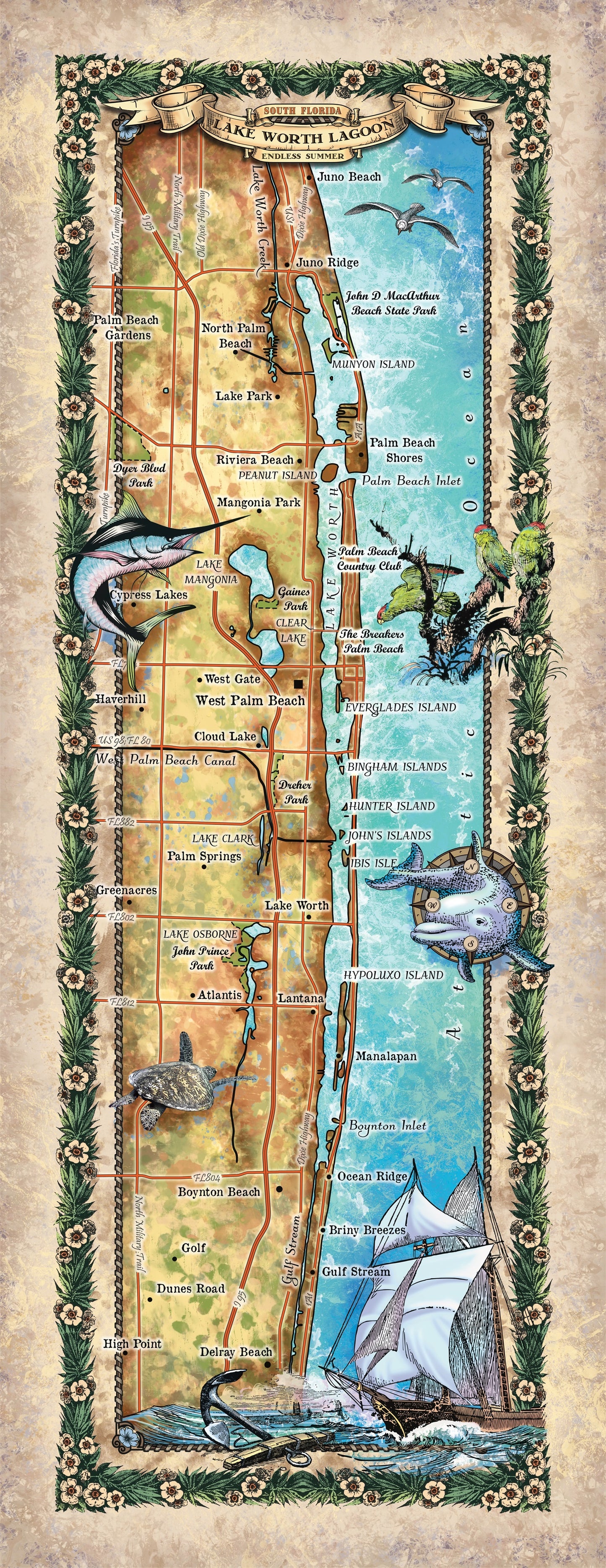 Great River Arts Lake Worth Lagoon Juno Beach to Delray Beach Florida - Gift for Travelers - Wall Art Home Decor