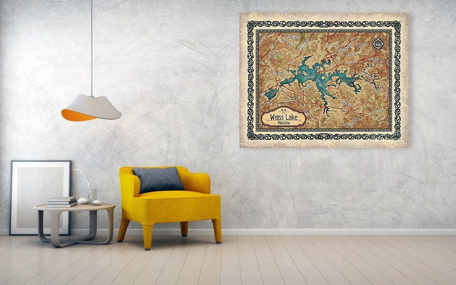 Lake Weiss, Alabama, lake house, Alabama gifts, custom map art, lake life, lake house, lake decor, lake house gift, custom art, lake gifts