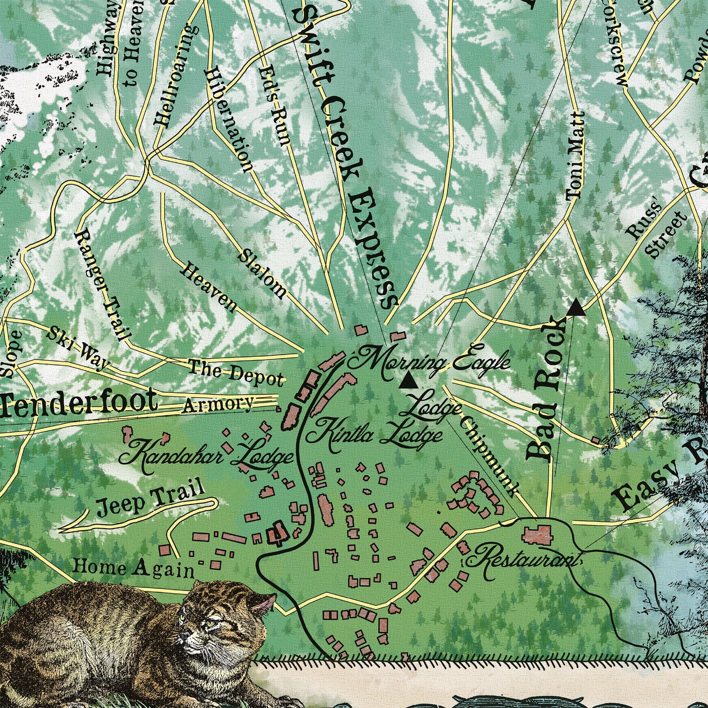 Great River Arts Whitefish Ski Runs Historic Map Reproduction Artwork Wall Art Print Vintage