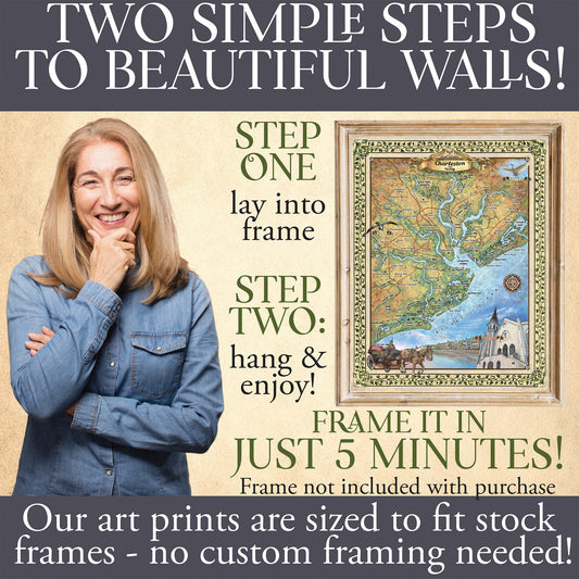 Charleston Historic Antique Map Art Print Poster Vintage Artwork Wall Art Decor For Home Office Livingroom Classroom Lakehouse Any Room Decor & Great Gift