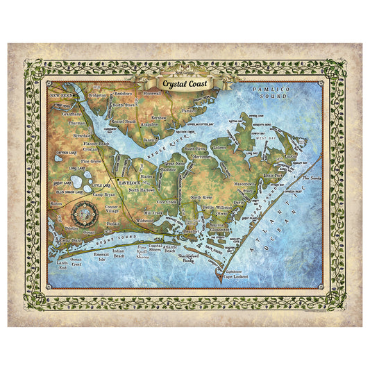 Great River Arts Crystal Coast No Illustrations Historic Map Reproduction Artwork Wall Art Print Vintage