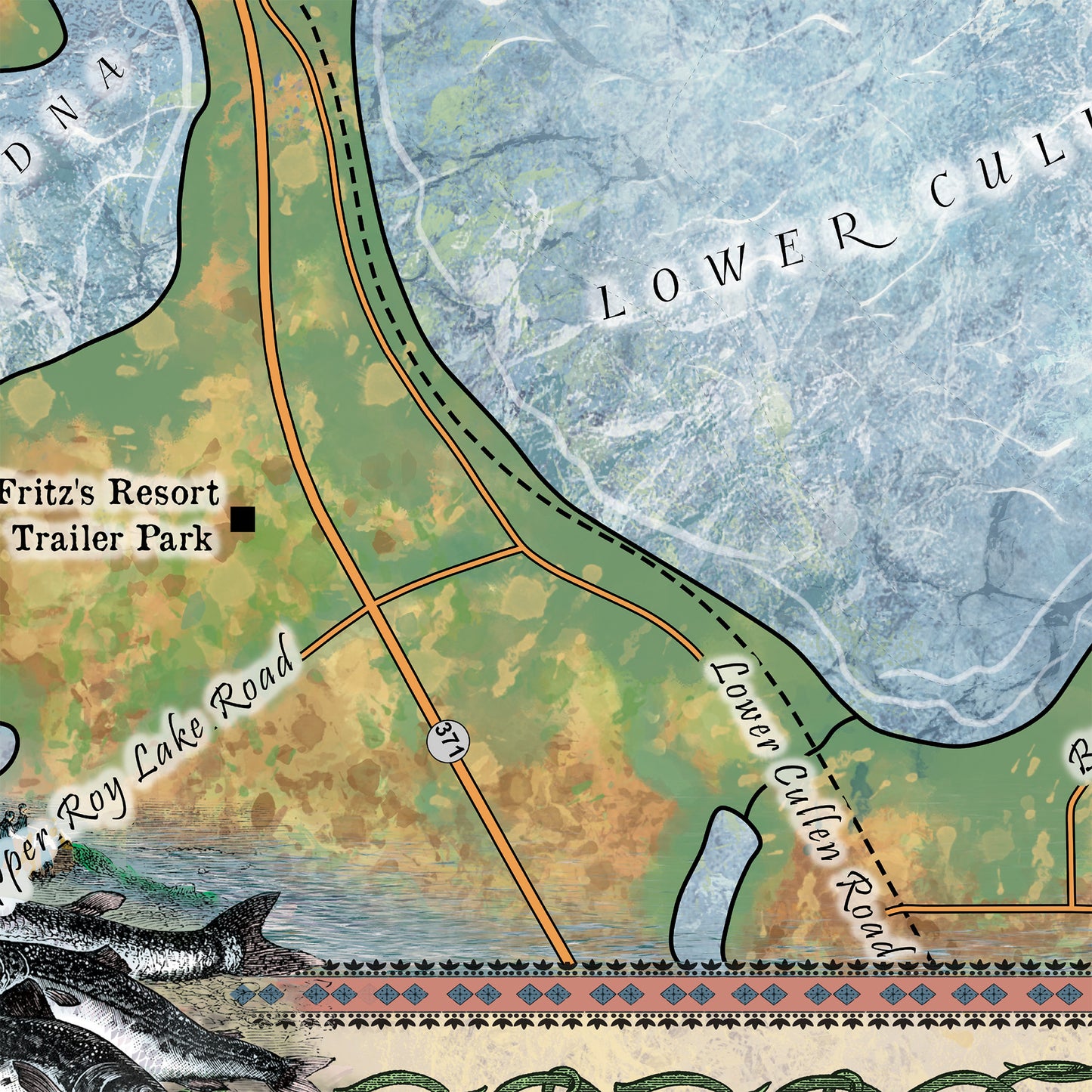 286-Lower Cullen Lake, Minnesota vintage historic antique map poster print by Lisa Middleton