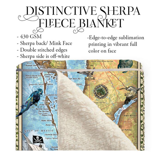Charlotte Harbor Florida Map Art Blanket Throw Polar/ Silky/ Sherpa Fleece Warm Blanket For Bed Couch Sofa Chair Dorm Gift & Winter Travel