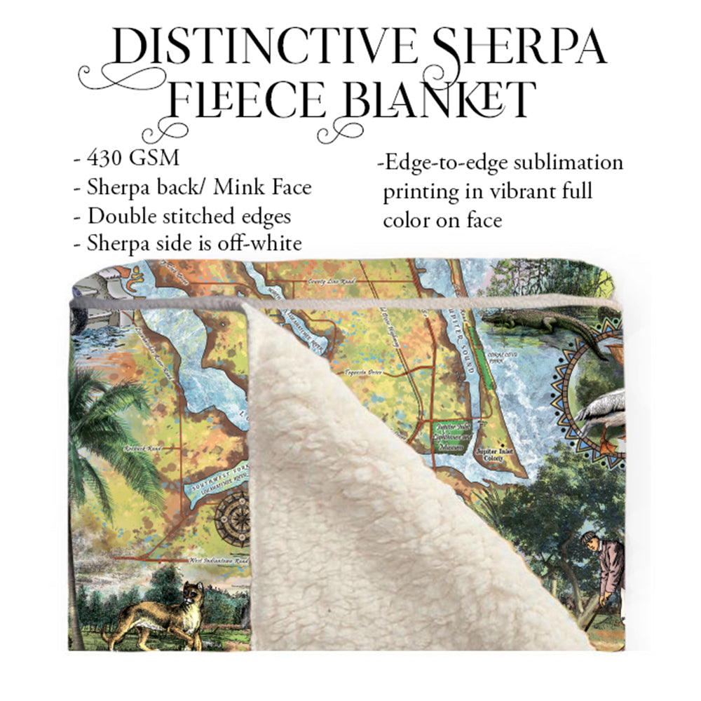Jupiter Florida Map Blanket Double Stitched Edges Cozy Luxury Fluffy Super Soft 430 GSM Polyester Throw Blanket