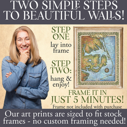 Great River Arts Outer Banks New No Illustrations Historic Map Reproduction Artwork Wall Art Print Vintage