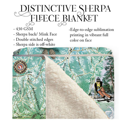 Big Mountain Ski Runs Whitefish Montana Map Blanket Double Stitched Edges Luxury Fluffy Super Soft 430 GSM Polyester Throw Blanket.