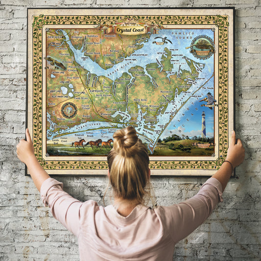 North Carolina Map, Carolina Map, Vintage North Carolina, Large Map, Coastal Map, Vintage Map Print, Coastal Map Wall Art, Beaufort NC Map