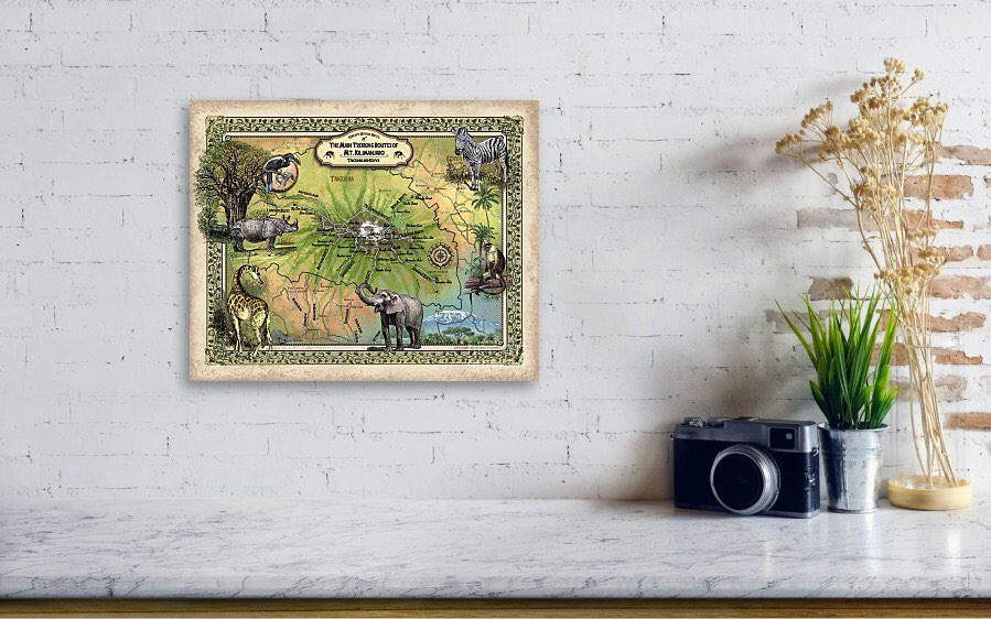 MT KILIMANJARO, mt Kilimanjaro map, safari decor, africa gifts, africa print, African Art, kenya map, safari map, African decor, Rwanda map