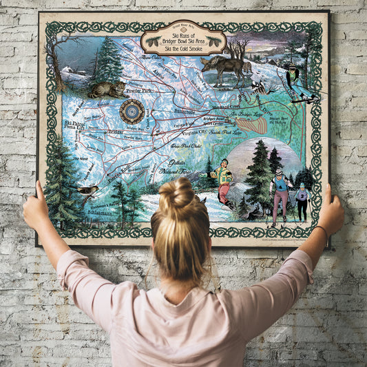 227 Ski Runs of Bridger Bowl Montana vintage historic antique map poster print by Lisa Middleton