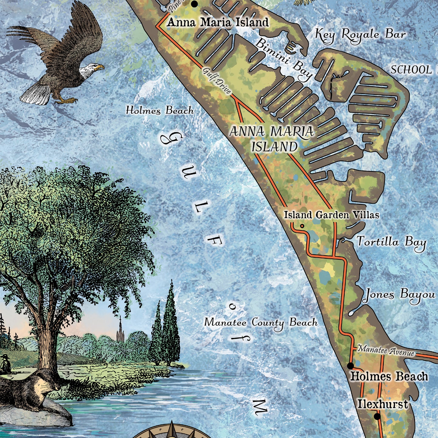 ANNA MARIA ISLAND, anna maria map, florida map, florida gifts, coastal decor, beach house, beach life, island decor, florida art, florida
