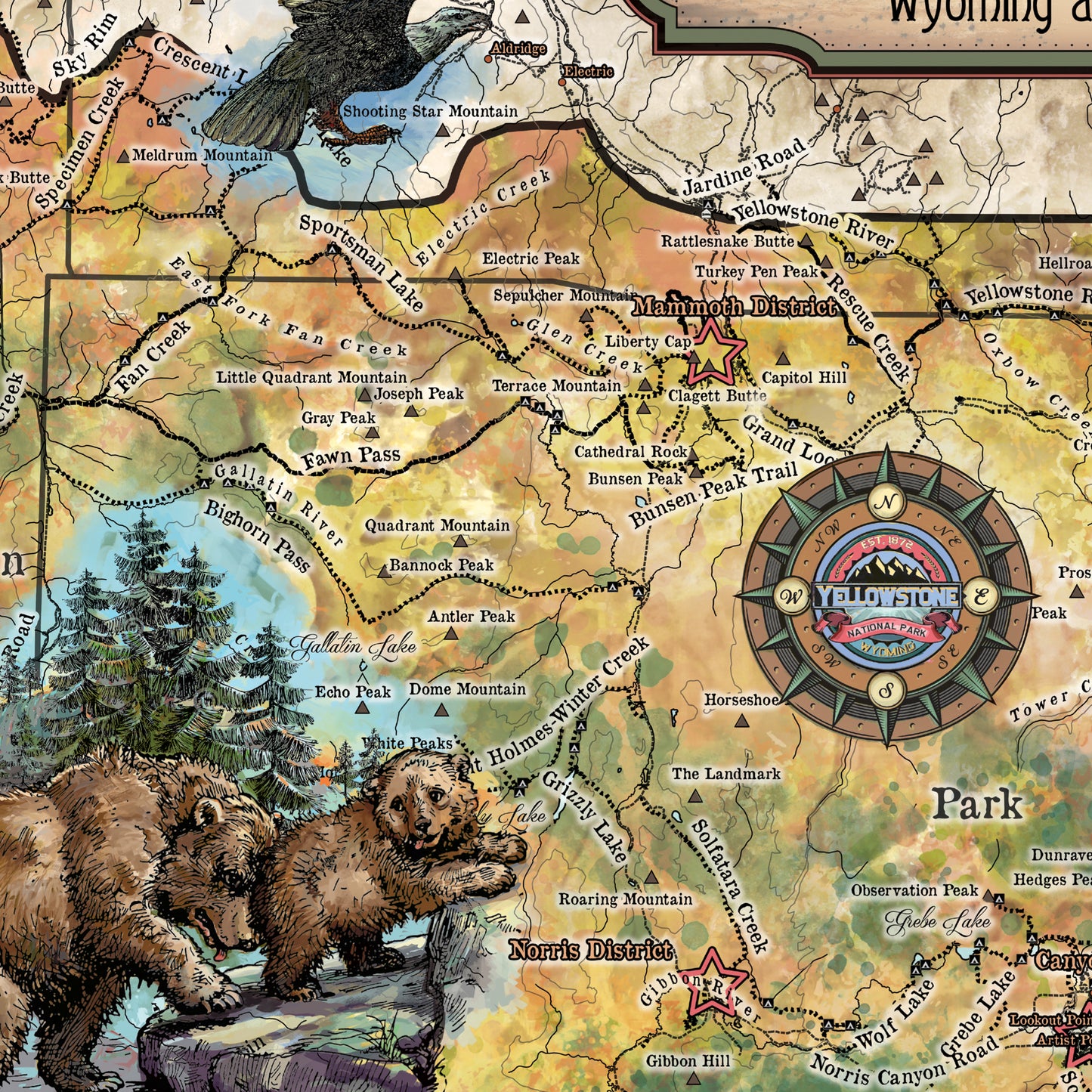 156, yellowstone, map yellowstone, yellowstone map, art yellowstone, yellowstone art, yellowstone national park, YNP poster, YNP art, YNP