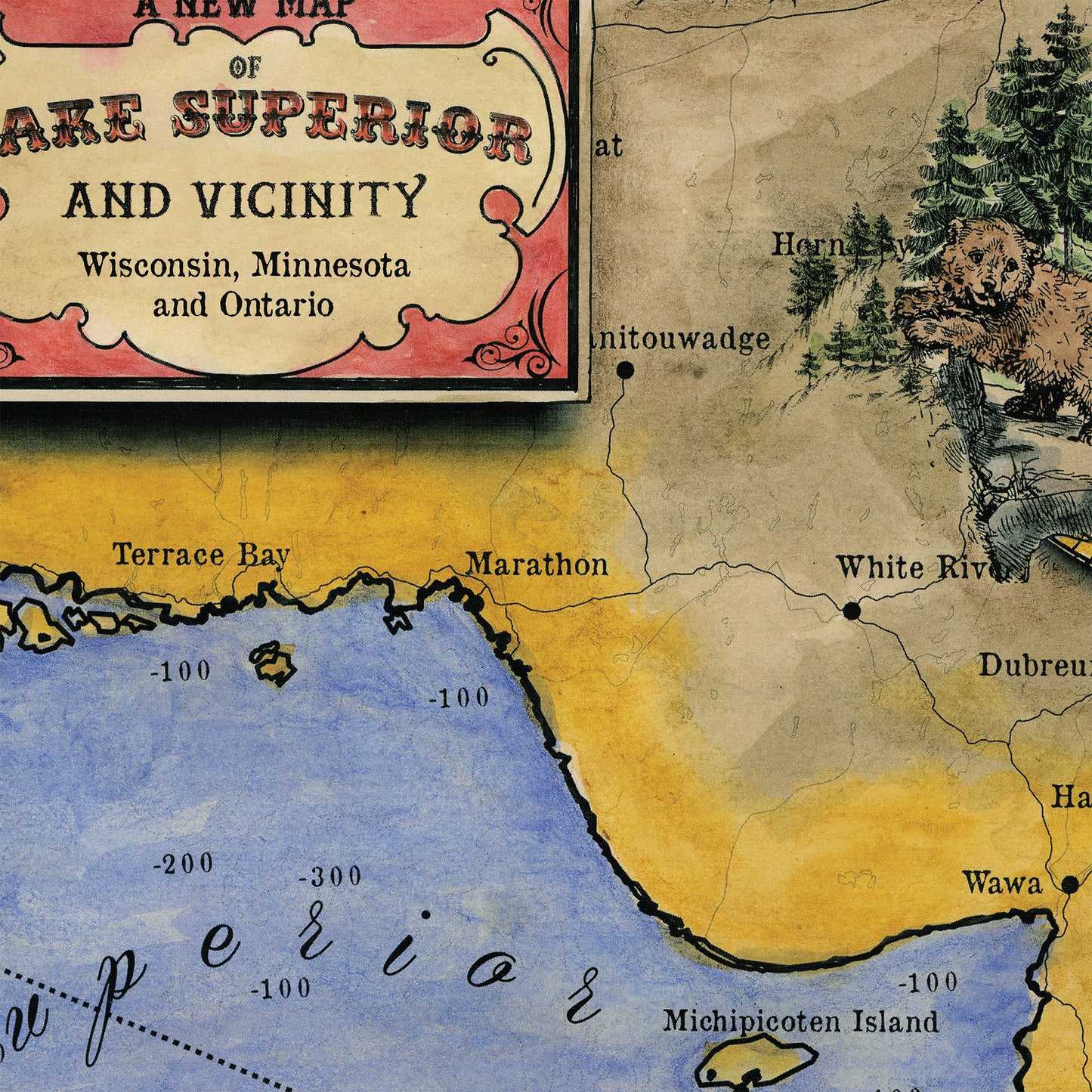 Lake Superior Minnesota Wisconsin Canada Map Blanket Double Stitched Edges Cozy Luxury Fluffy Super Soft 430 GSM Polyester Throw Blanket