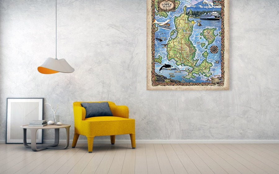 puget sound map, Washington map, Coupeville map, lopez island map, lopez island art, island life, orca art, orca art decor, ocean art, ocean