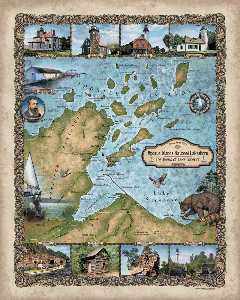 Apostle Island Map Art Blanket Throw Soft Polar/Silky/Sherpa Fleece Vintage Warm Blanket For Bed Sofa Chair Couch & Winter Travel Gift