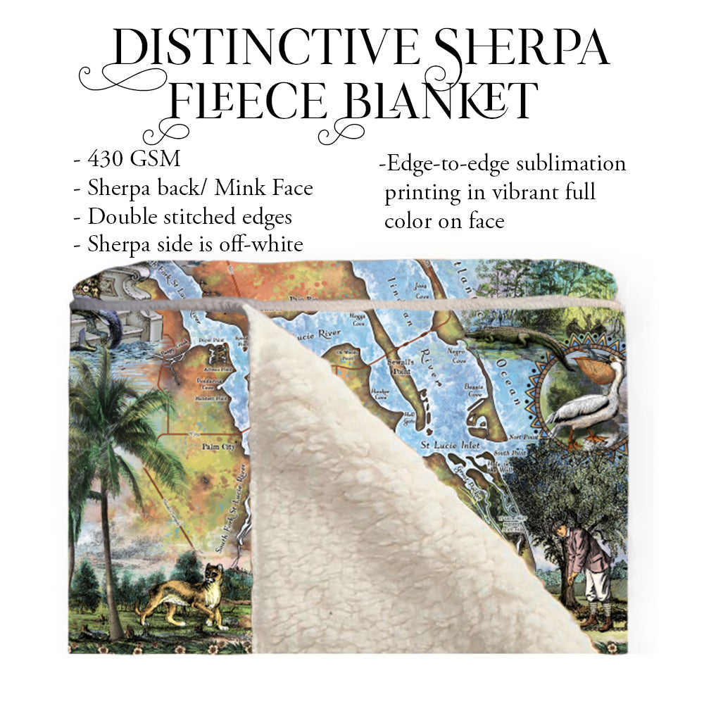 St Lucie Inlet Florida Map Art Blanket Throw Polar/ Silky/ Sherpa Fleece Warm Blanket for Winter Bed Couch Sofa Chair Dorm Gift & Travel