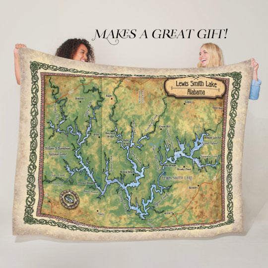 Lewis Smith Lake Alabama Map Art Blanket Throw Polar/ Silky/ Sherpa Fleece Warm Blanket for Winter Bed Couch Sofa Chair Dorm Gift & Travel