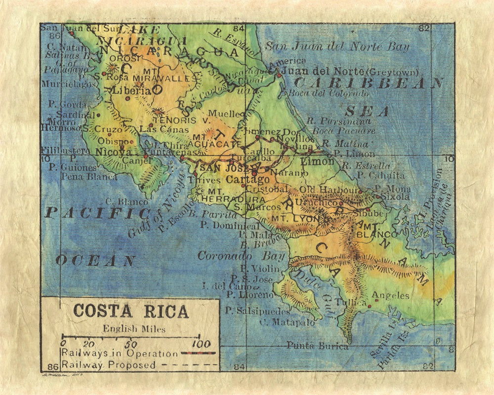 Costa Rica 1906 Map Art Blanket Throw Polar/ Silky/ Sherpa Fleece Vintage Artwork Warm Blanket for Winter Bed Sofa Chair Dorm & Gift