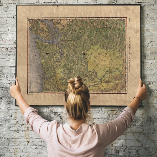 133 Washington Mappa Mundi Wagon Roads 1879 11x14" Antiquarian Maps,Antique Map,Historical Map,Great River Art,Painted Map by Lisa Middleton