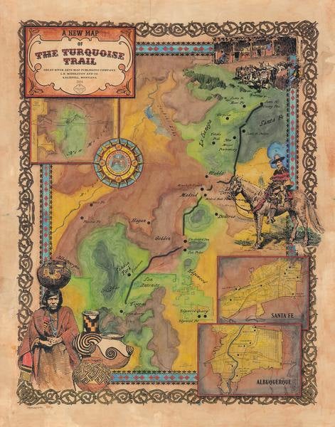 203 Turquoise Trail New Mexico vintage historic antique map poster print by Lisa Middleton