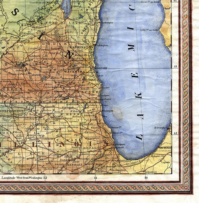 138 reproduction of Wisconsin 1880 lake michigan Hand Painted Maps,historical maps,antique map,Great River Arts,Map Art,old maps by Lisa Mid