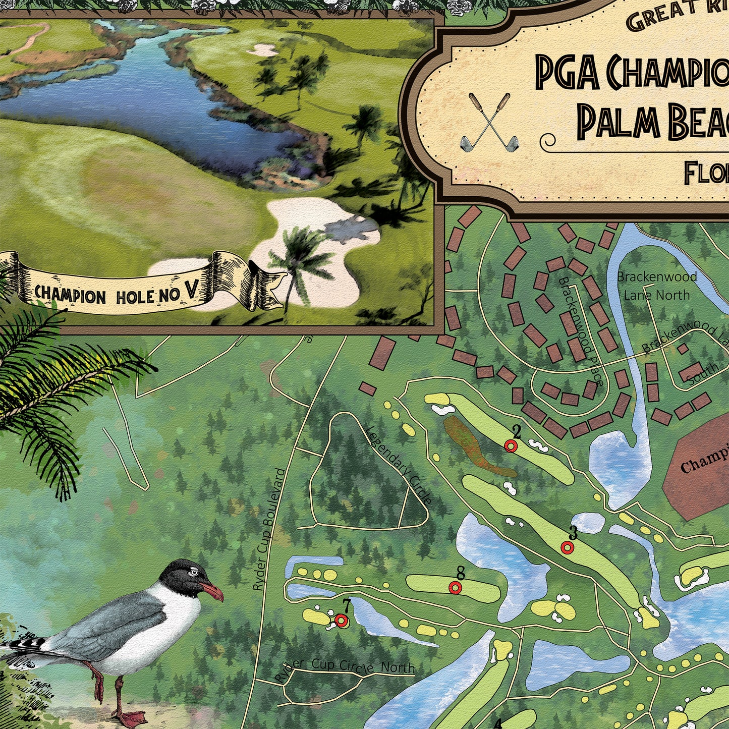 202 PGA Championship Golf Course Palm Beach Gardens Vintage map,Florida vintage map,old map,antique maps,map vintage,flordia map,coastal art