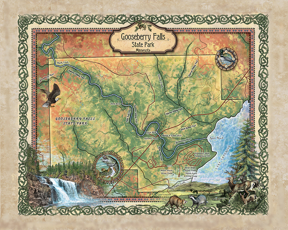 Gooseberry Falls State Park Minnesota Antique Map Art Blanket Throw Sherpa Fleece Vintage Blanket For Bed Sofa Travel Gift