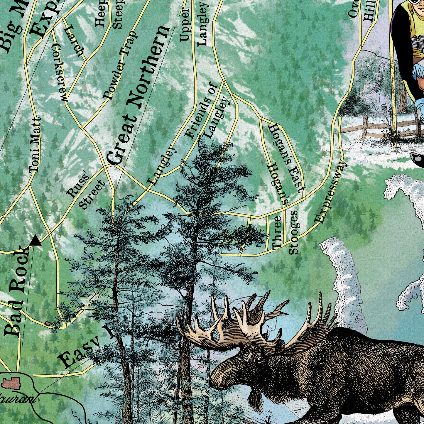 whitefish, whitefish montana, big mountain, montana map, montana ski map, skier gift, skier wall art, skier art, winter artwork, cabin decor