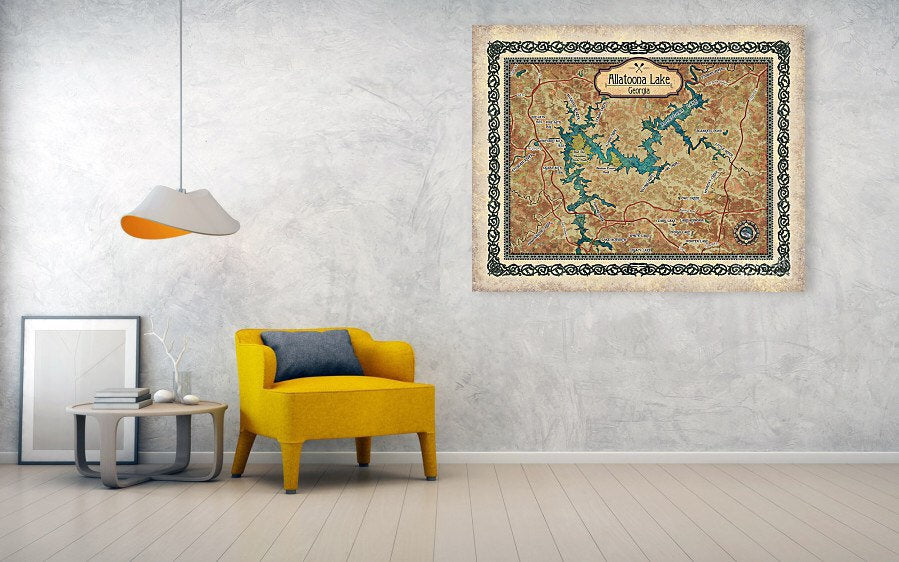 Allatoona Lake, Allatoona Lake map, lake life, lake house, lake art, lake gifts, Allatoona lake lake map, georgia gifts, lake gifts, fishing