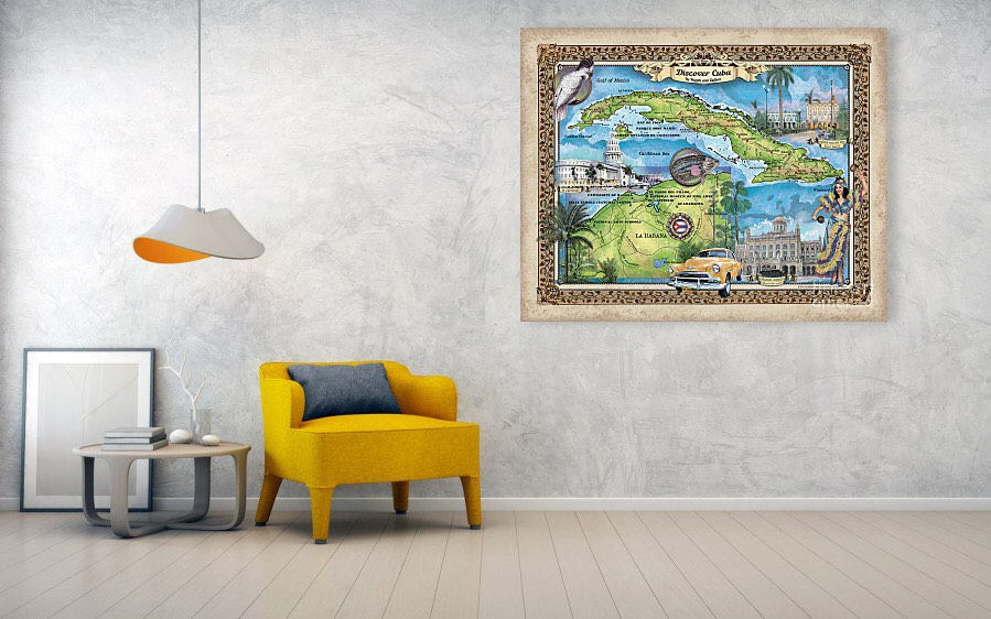 Cuba, cuba map, Cuba Gifts, destination weddings, custom wedding gifts, traveler gifts, tropical decor, Island decor, beach house, carribean