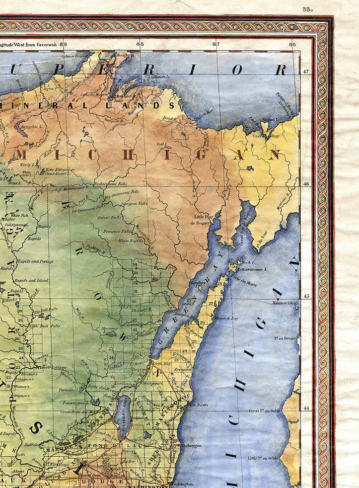 138 reproduction of Wisconsin 1880 lake michigan Hand Painted Maps,historical maps,antique map,Great River Arts,Map Art,old maps by Lisa Mid
