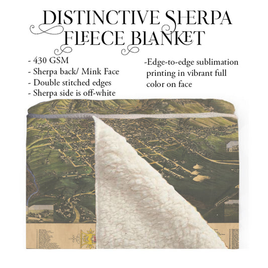 Butte City Montana 1884 Old Montana Map Blanket Double Stitched Edges Cozy Luxury Fluffy Super Soft 430 GSM Polyester Throw Blanket