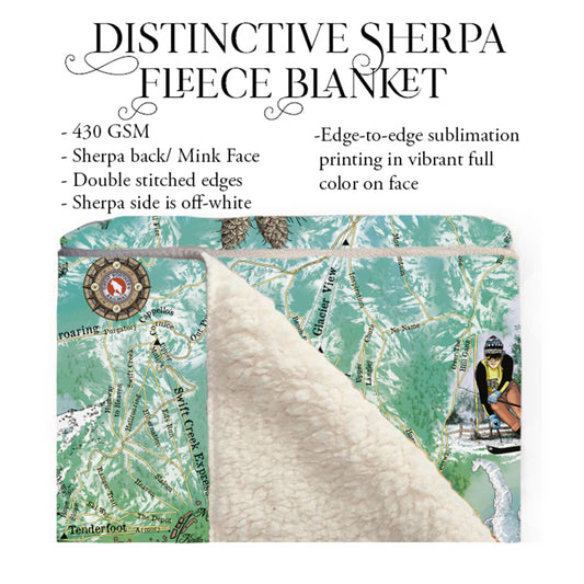Whitefish Big Mountain Ski Runs Montana ski Map Blanket Double Stitched Edges Cozy Luxury Fluffy Super Soft 430 GSM Polyester Throw Blanket