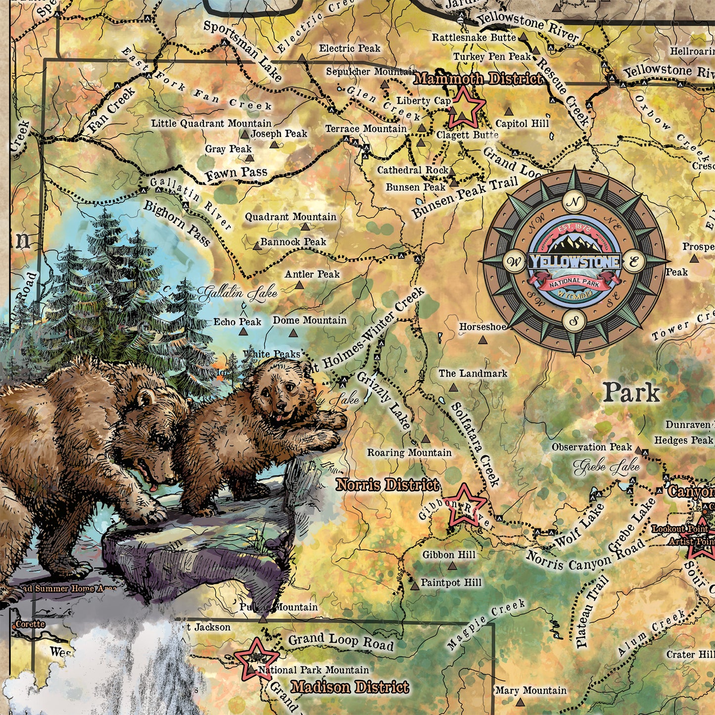 Yellowstone National Park Wyoming Montana Map Blanket Double Stitched Edges Cozy Fluffy Super Soft 430 GSM Polyester Throw Blanket