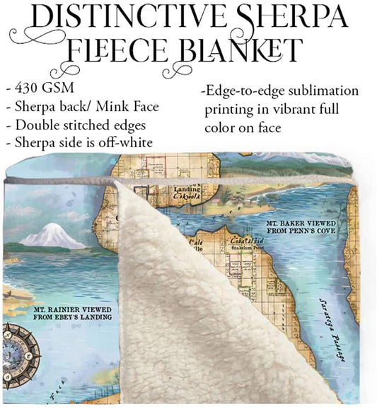 Washingn Seatte Coupeville Washington Including Whidby’s Island and Port Townsend Map Blanket Double Stitched Luxury Super Soft Blanket