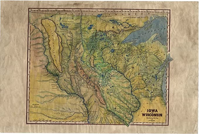 056 Iowa/Wisconsin 1844 vintage historic antique map poster print by Lisa Middleton