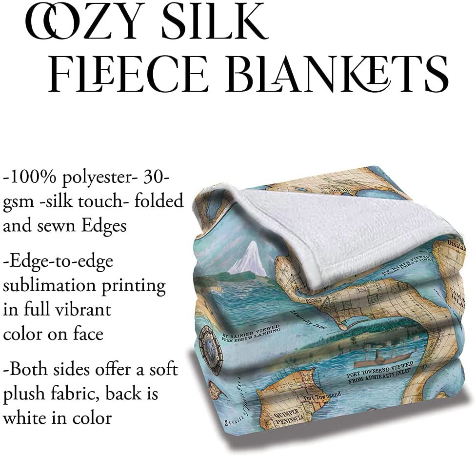 Washingn Seatte Coupeville Washington Including Whidby’s Island and Port Townsend Map Blanket Double Stitched Luxury Super Soft Blanket