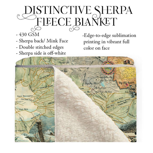 Big Sky Ski Runs Montana Sherpa Fleece Blanket Double Stitched Edges Cozy Luxury Fluffy Super Soft 430 GSM Polyester Throw Blanket
