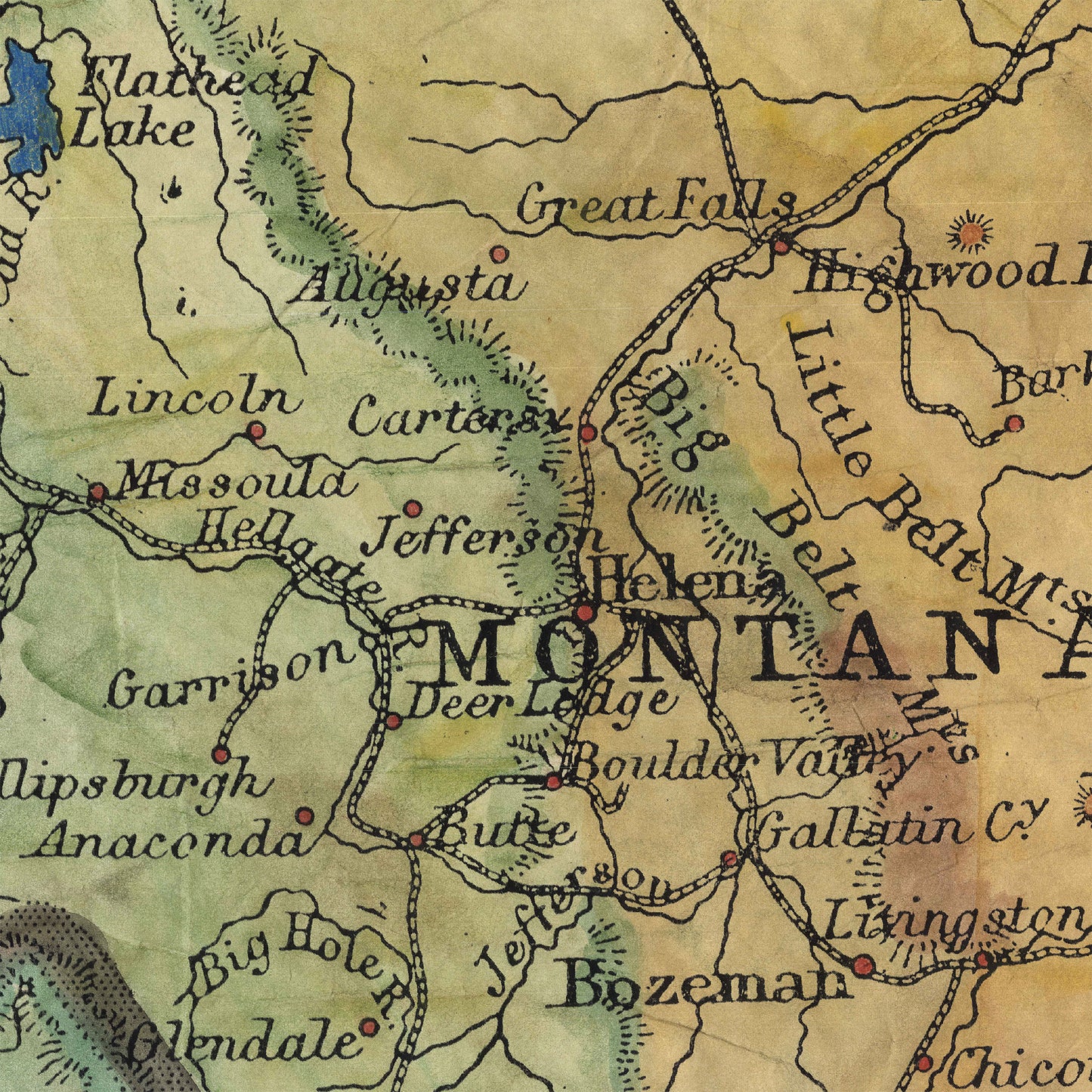 53 Idaho,Panhandle,Boise,Rocky Mountains,Country Western 1906 Historical Hand Painted Map,Ledger Art,Map Art,Great River Artby Lisa Middleto