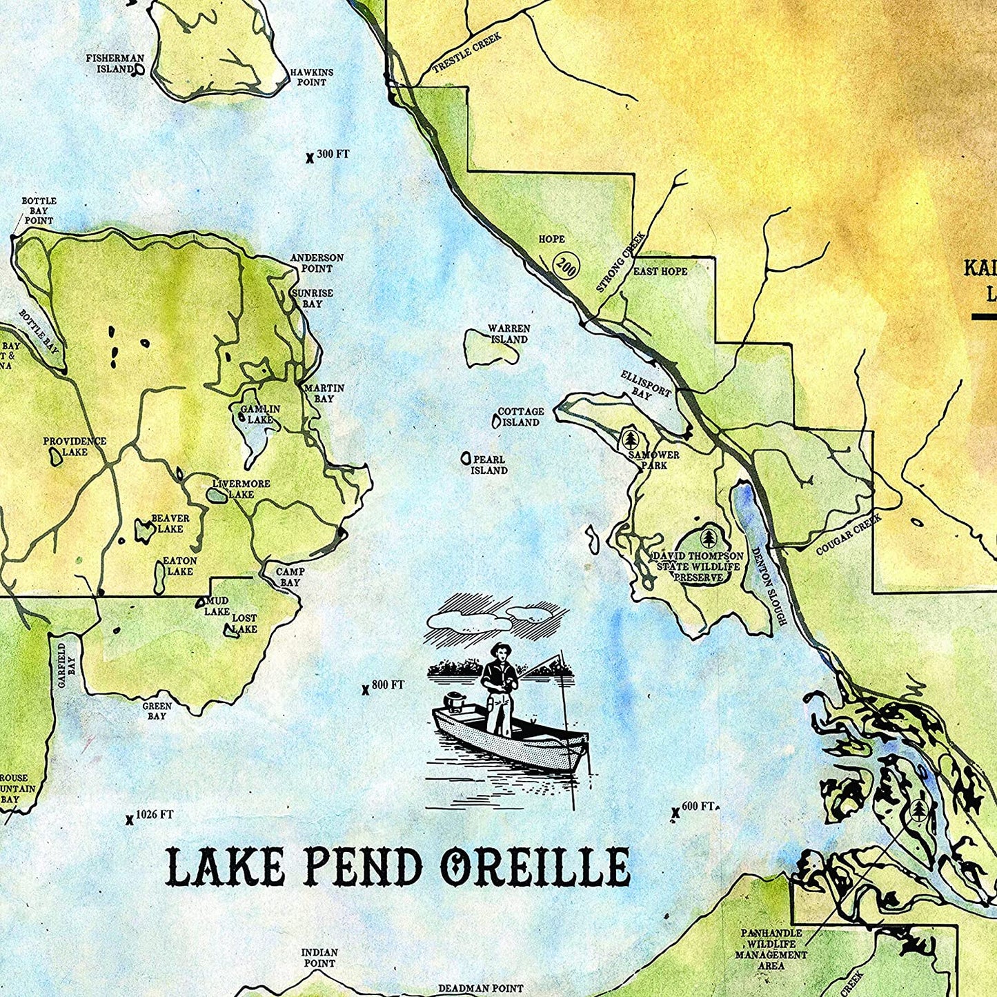 68 Lake Pend Oreille Idaho 11x14" Vintage Map Prints,Vintage Map Poster,Hand Painted Map,Historic Map,Antique Map,Great River Arts By Lisa M