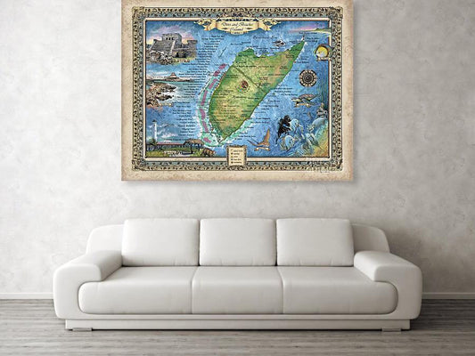 cozumel, scuba gift, scuba diver gift, scuba map, travel map, cozumel wedding, destination wedding, cozumel map, scuba wall art, scuba art