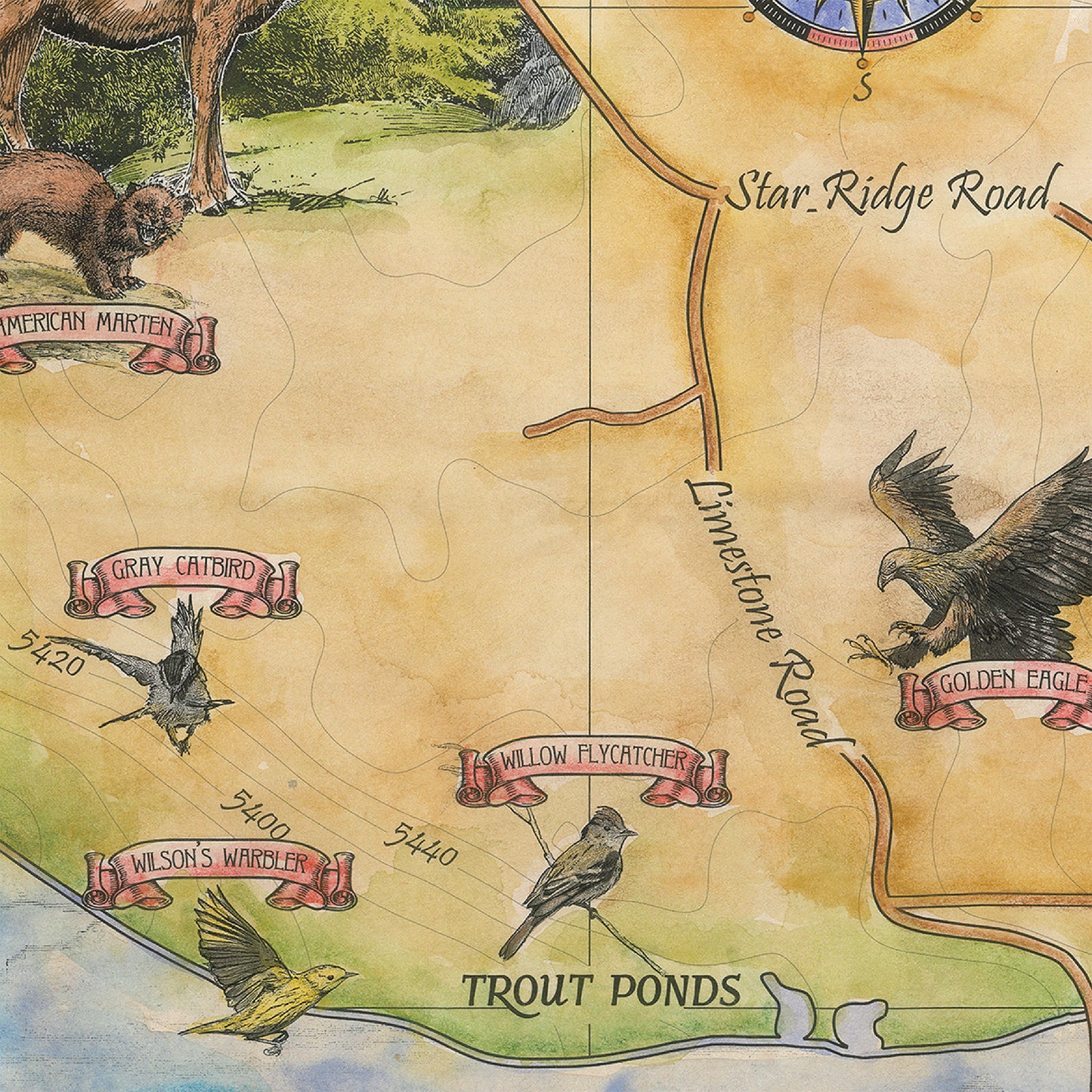 Great River Arts Hiking Trails of Eagle Rock Historic Map Reproduction Artwork Wall Art Print Vintage