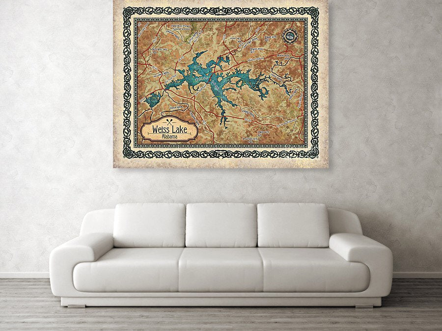 Lake Weiss, Alabama, lake house, Alabama gifts, custom map art, lake life, lake house, lake decor, lake house gift, custom art, lake gifts