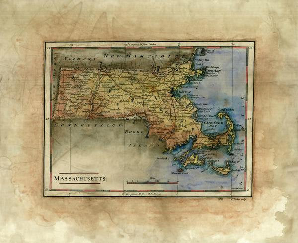 71 Massachusetts 1796 11x14" vintage historic antique map poster print by Lisa Middleton