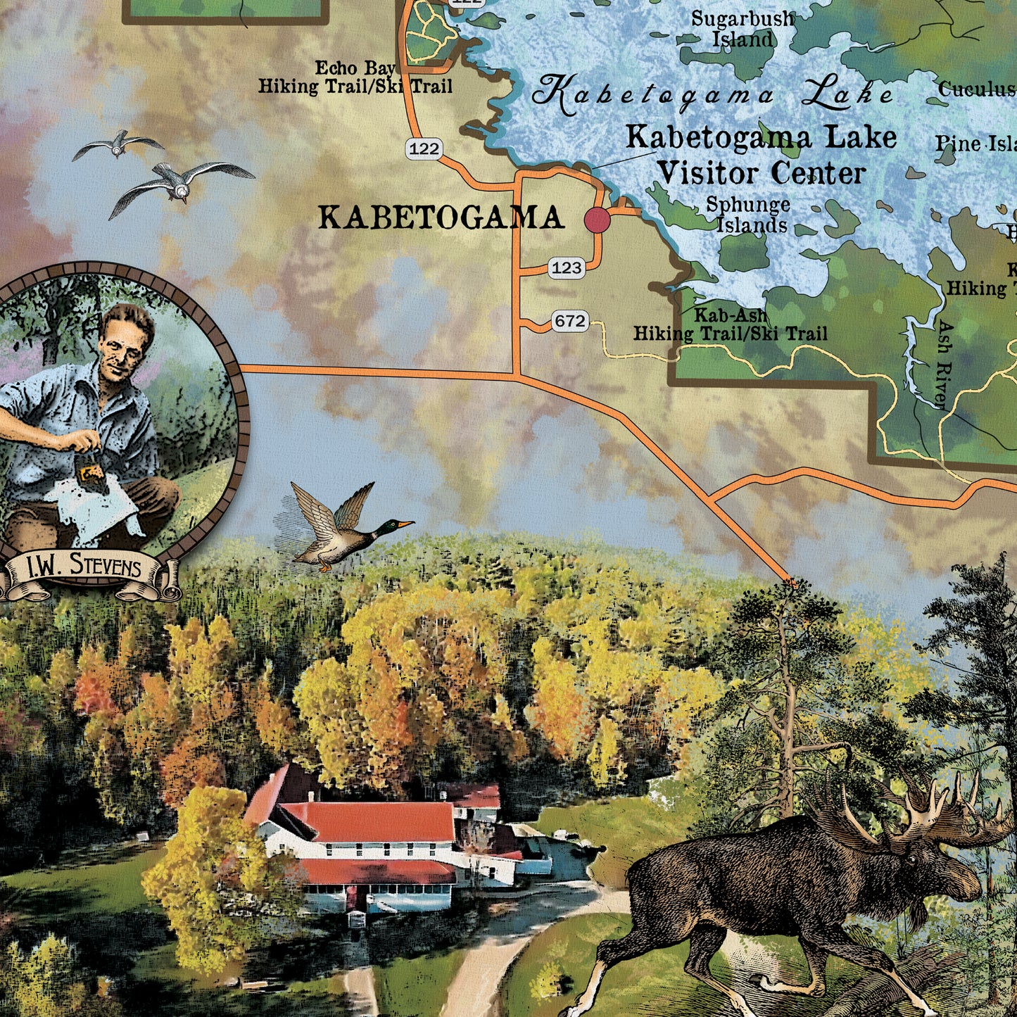 Voyageur Minnesota Historic Map Art Throw Blanket Sherpa Fleece Vintage Warm Blanket For Bed Sofa Couch Winter Travel & Gift