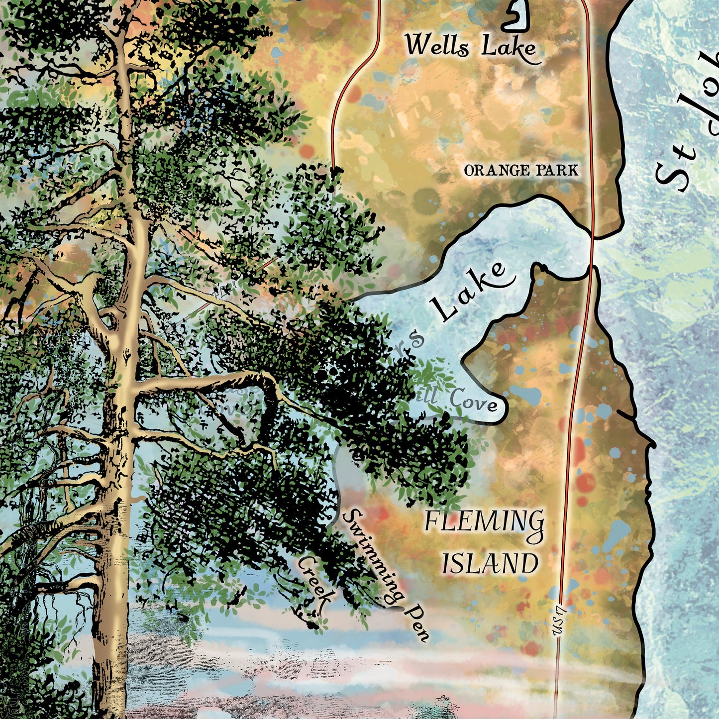 Great River Arts Jacksonville and The St. John's River Historic Map Reproduction Artwork Wall Art Print Vintage